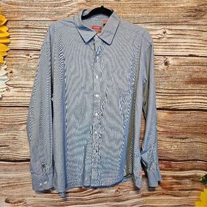 IZOD dress shirt long sleeve men's XL blue/ white pin stripped Pre-owned